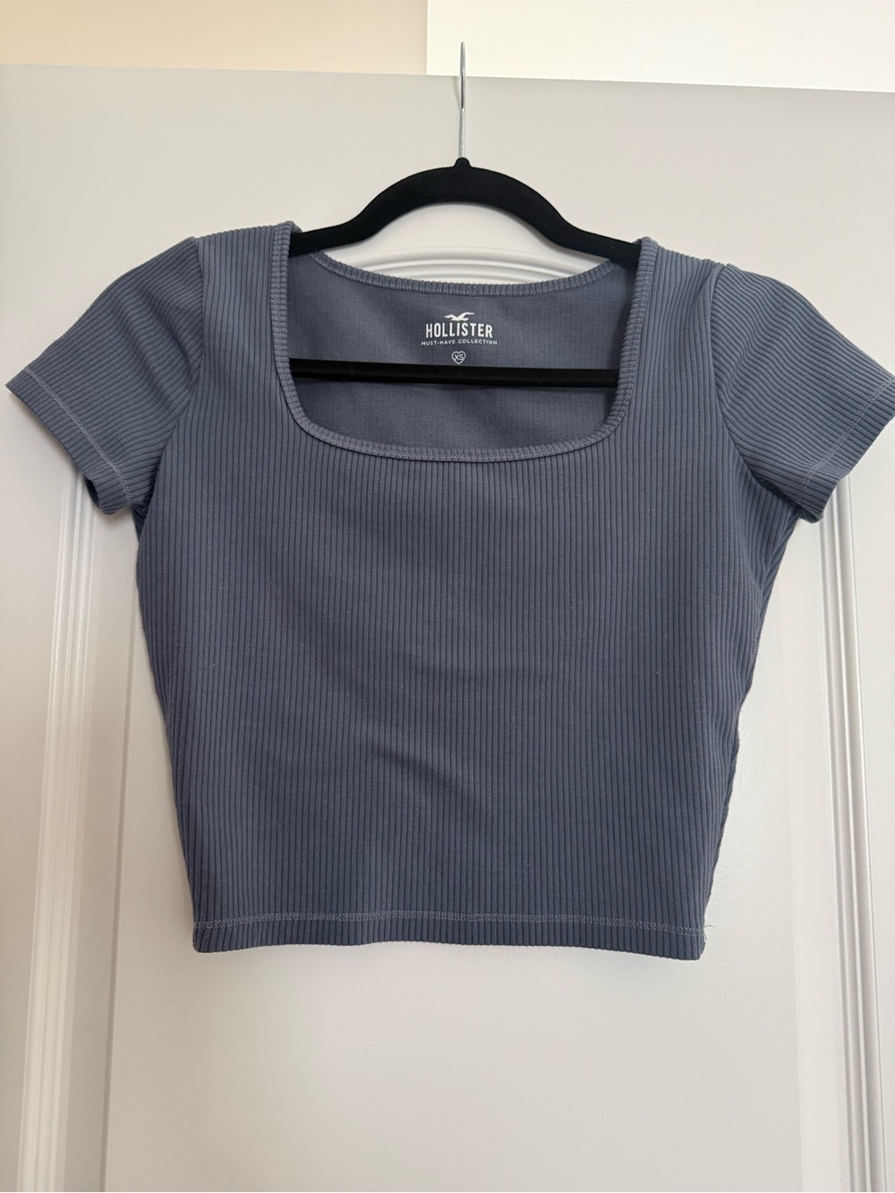 Hollister Ribbed Square-Neck Crop Top — Slate Blue